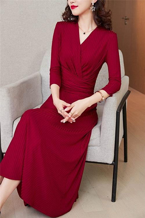 【送料無料】ドレス パーティドレス ワンピース Vネック 七分袖 長袖 パーティードレス 春 秋 結婚式 披露宴 謝恩会 発表会 演奏会 フォーマル 大きい 送料無料】ドレス パーティドレス ワンピース Vネック 七分袖 長袖