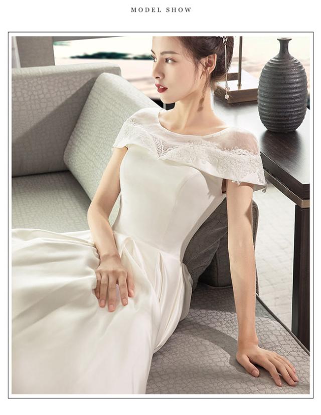 ウェディングドレス Aライン オフショルダー トレーンタイプ サテン