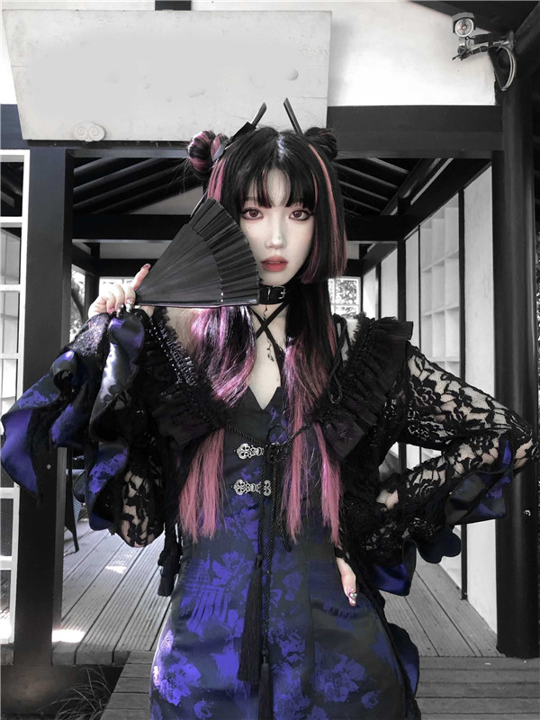 【送料無料】仮装舞踏会 ゴシック暗黒系 中国風 レース 長袖トップス  ハロウィン 女性用 個性的ドレス追加可 コスチューム パーティー 文化祭 学園祭 イベント パープル 送料無料】仮装舞踏会 ゴシック暗黒系 中国風 レース 長袖トップス