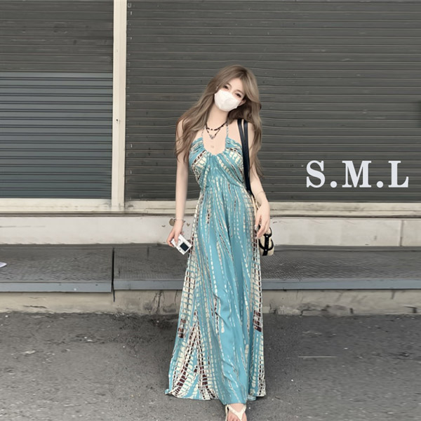背中 開き ワンピース リゾートワンピ ハワイ ブルーグリーン リゾート