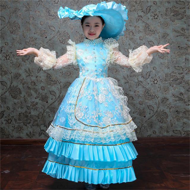 ファイナルバーゲン 子供服 ワンピース 劇場 歌劇 ステージ衣装 人気お姫様ドレス 公爵夫人 宮廷服ドレス 演劇オペラ声楽 中世 貴族 ブルードレス 高級感 Vacationgetaways4less Com