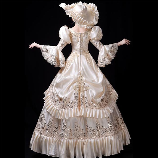 【送料無料】中世貴族衣装 豪華ロングドレス ステージ衣装 レース ベージュ 歌劇 宮廷服 髪飾り付き お姫様ドレス オペラ声楽 送料無料】中世貴族衣装 豪華ロングドレス ステージ衣装 レース