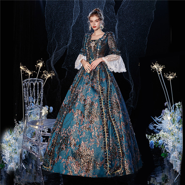 【送料無料】プリンセス シェイクスピア  ロココ調 18世紀 貴族風 宮廷 お姫様ドレス  ヴィクトリアン フロア丈 ドレス クリスマス パーティー コスチューム 仮面舞踏会 女性用 コスプレ パーティー