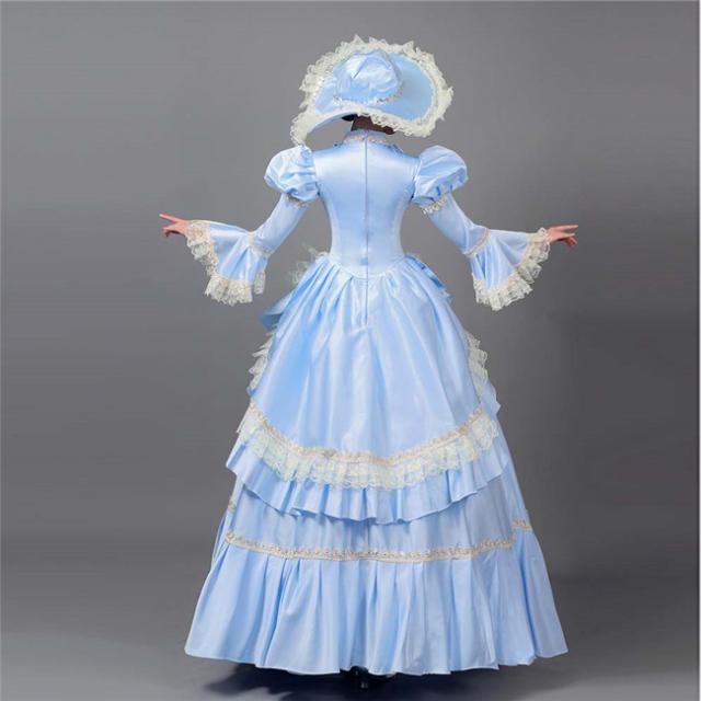 【送料無料】ロココ舞台服 ステージ衣装 プリンセスライン 演劇 姫袖 ドレス 宮廷服ドレス ブルー オペラ声楽 18世紀ヨーロッパ 宮廷衣装 ハロウィン_4