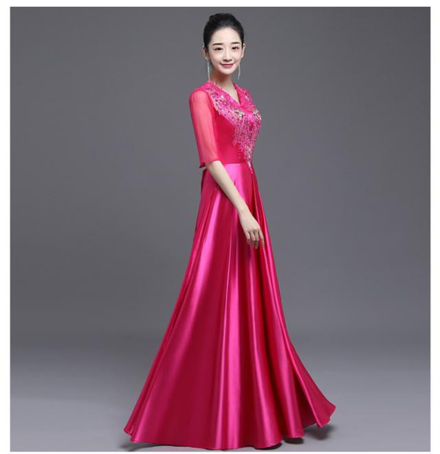 送料無料】ロングドレス イブニングドレス スパンコール Vネック