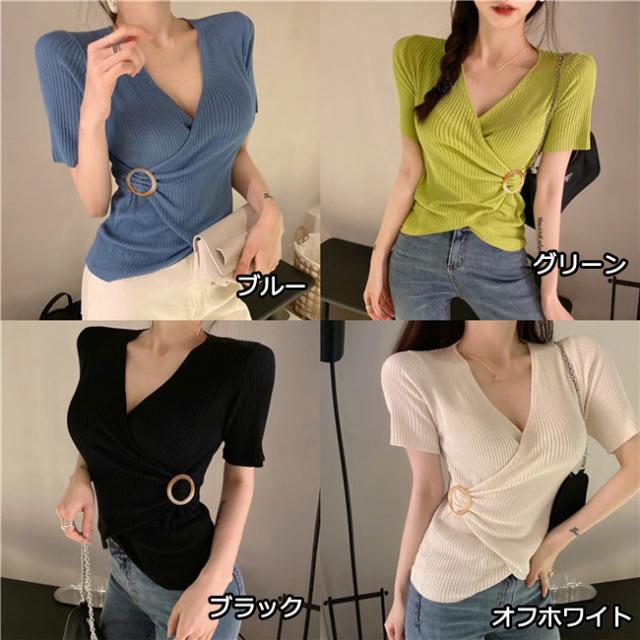 胸元セクシートップス Vネック 夏レディース半袖Tシャツ シンプル