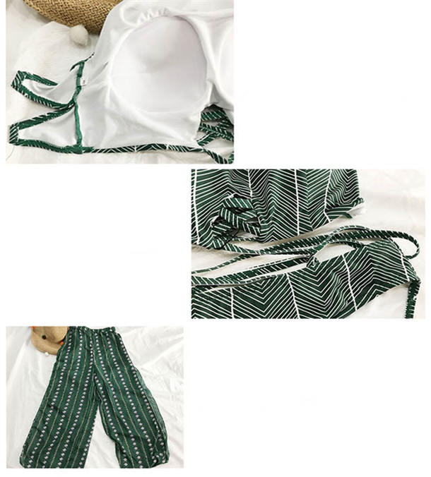 送料無料】水着 レディース リゾート風 グリーン 3点セット タンキニ