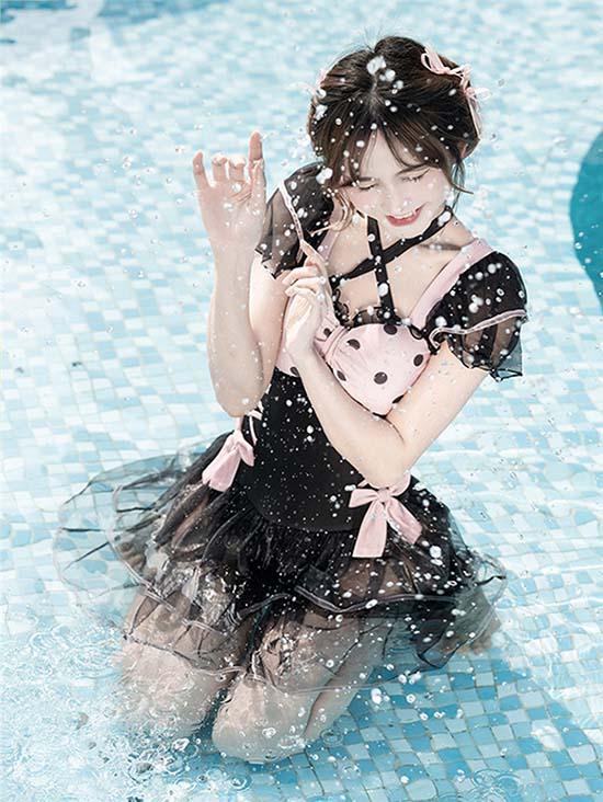 ワンピース水着 レディース ロリータ風 かわいい フリル オフ
