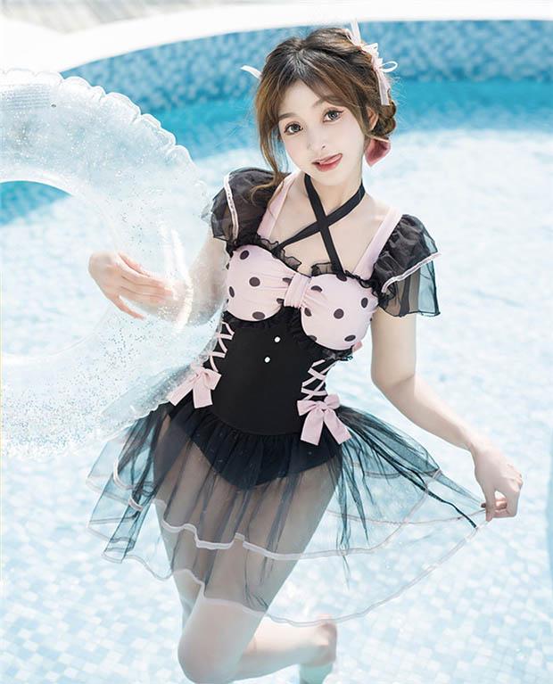 ワンピース水着 レディース ロリータ風 かわいい フリル オフ