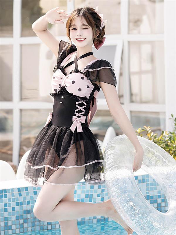 ワンピース水着 レディース ロリータ風 かわいい フリル オフ