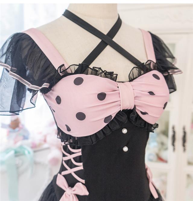 ワンピース水着 レディース ロリータ風 かわいい フリル オフショルダー 透明感あり 水玉 リボン 水着 肩出し 着?せ 撮影 温泉 プール ビ ワンピース水着 レディース ロリータ風 かわいい フリル オフ