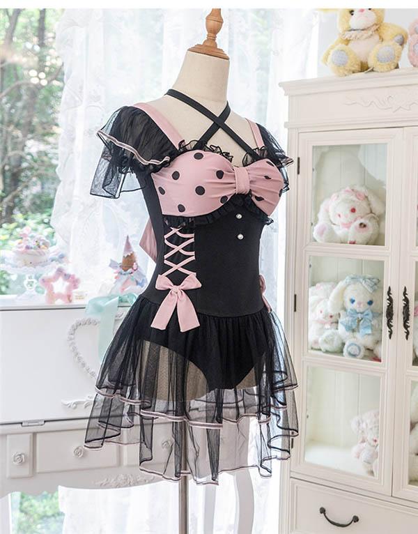 ワンピース水着 レディース ロリータ風 かわいい フリル オフ