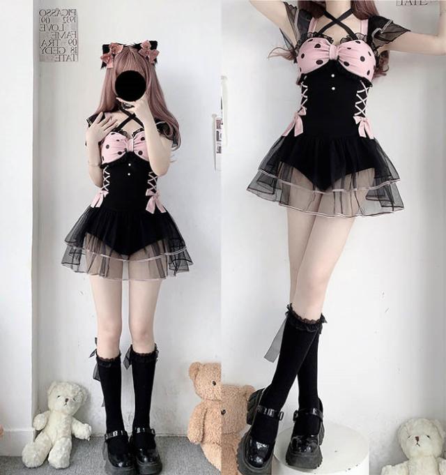 ワンピース水着 レディース ロリータ風 かわいい フリル オフ