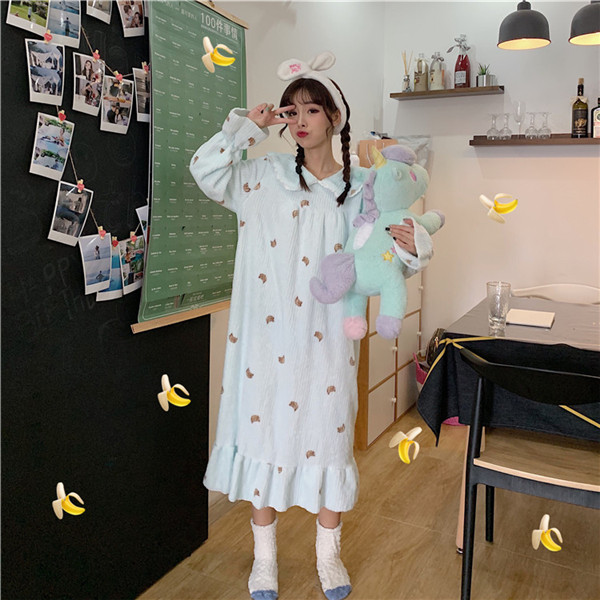 パジャマ 長袖 部屋着 ルームウェア 冬物 ロング丈 ワンピース バナナ柄 パイナップル柄 レディース ルームウェア ナイトウェア もこもの通販はau Pay マーケット Glory Park