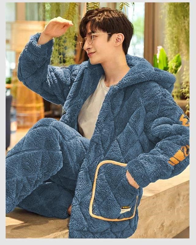 【送料無料】パジャマ メンズ 部屋着 もこもこ ルームウェア フードあり ボア 着る毛布 前開き 長袖 長ズボン セットアップ 上下セット 2点セット 送料無料】パジャマ メンズ 部屋着 もこもこ ルームウェア フードあり