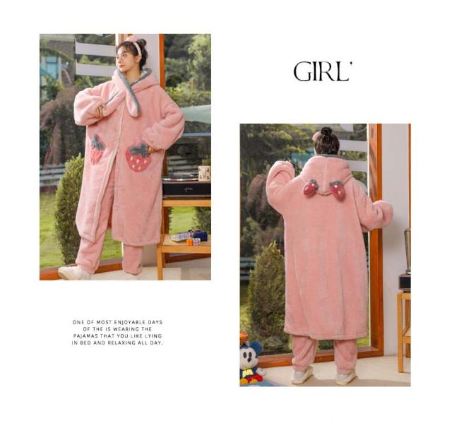 バスローブ パジャマ レディース 冬 ガウン ズボン大きいサイズ