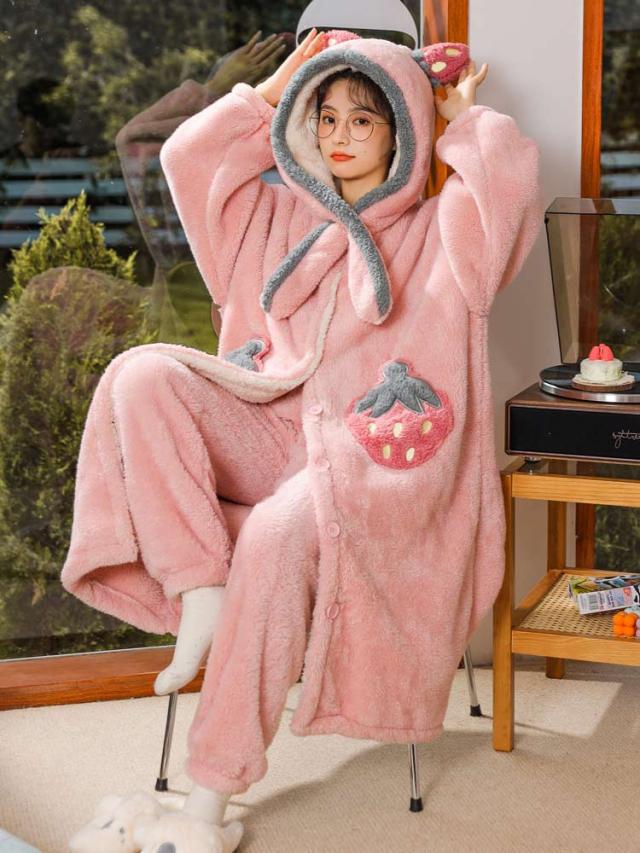 バスローブ パジャマ レディース 冬 ガウン ズボン大きいサイズ