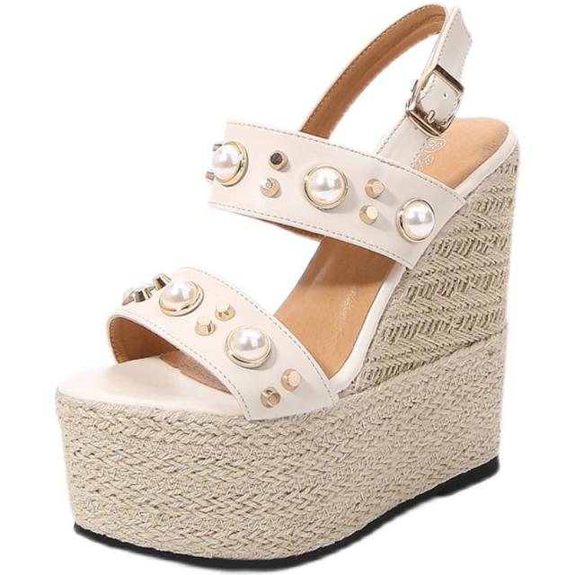 レディースサンダル ウェッジソール 夏新作 サンダル 厚底サンダル 14.5cm 11cmヒール 小さいサイズ21.0  厚底 美脚  軽い 歩きやすい カジュアル 大人 おしゃれ コンフォートサンダル シンプル サマー 夏 カジュアル ベージュ