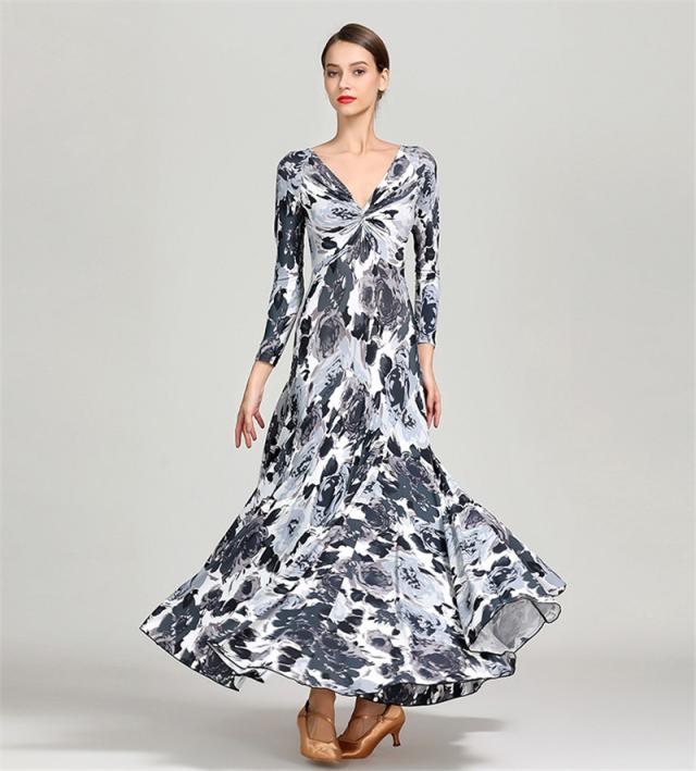 送料無料】ラテン ダンス服 ダンスウェア 花柄 ワルツ専用ドレス