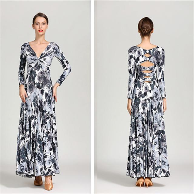 【送料無料】ラテン ダンス服 ダンスウェア 花柄 ワルツ専用ドレス ワルツ タンゴ ワンピース ルンバ  サンバ ラテンダンス ステージ衣装 2色可選 送料無料】ラテン ダンス服 ダンスウェア 花柄 ワルツ専用ドレス