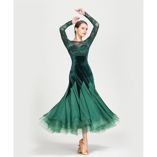 【送料無料】ダンス 衣装 モダンドレス フランネル ラテン衣装 ワルツ タンゴ ワンピース ルンバ  サンバ レース袖 ラテンダンス 社交ダンス 送料無料】ダンス 衣装 モダンドレス フランネル ラテン衣装 ワルツ