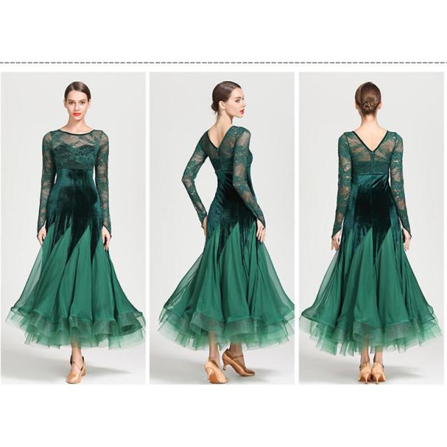 【送料無料】ダンス 衣装 モダンドレス フランネル ラテン衣装 ワルツ タンゴ ワンピース ルンバ  サンバ レース袖 ラテンダンス 社交ダンス 送料無料】ダンス 衣装 モダンドレス フランネル ラテン衣装 ワルツ