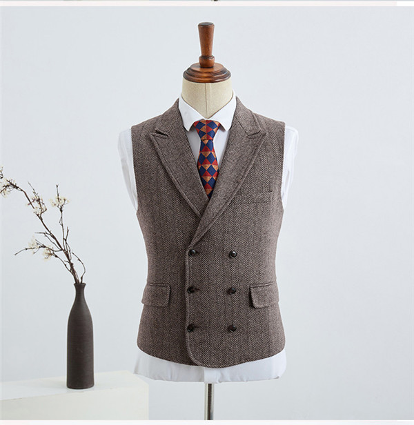 【送料無料】1ボタンスリムスーツ ビジネススーツ ウール メンズスーツ 紳士服 suit ベスト付き 3点セット メンズ大きいサイズおしゃれスーツ 結婚式 ブラウン S/M/L/XL/2XL/3XL_2
