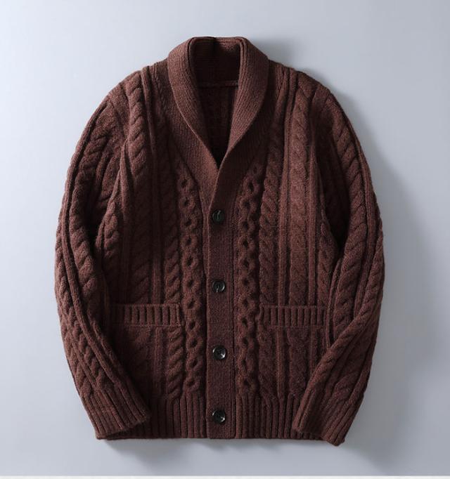 カーディガン メンズ ボタン式 ケーブル編み メンズファッション
