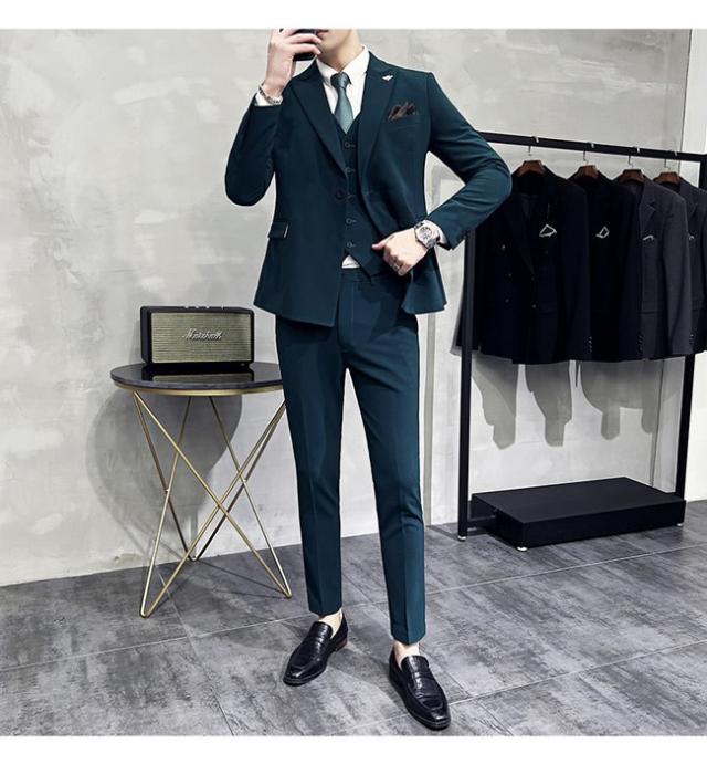 【全10カラー】スーツ メンズ スリムスーツ 紳士服 3ピース スリーピース パンツ ベスト 1つボタン 細身 おしゃれ  セットアップ フォーマル ファッション 韓国 結婚式 二次会 入学 入社式 発表会 演奏会 忘年会 全10カラー】スーツ メンズ スリムスーツ 紳士服 3ピース スリーピース