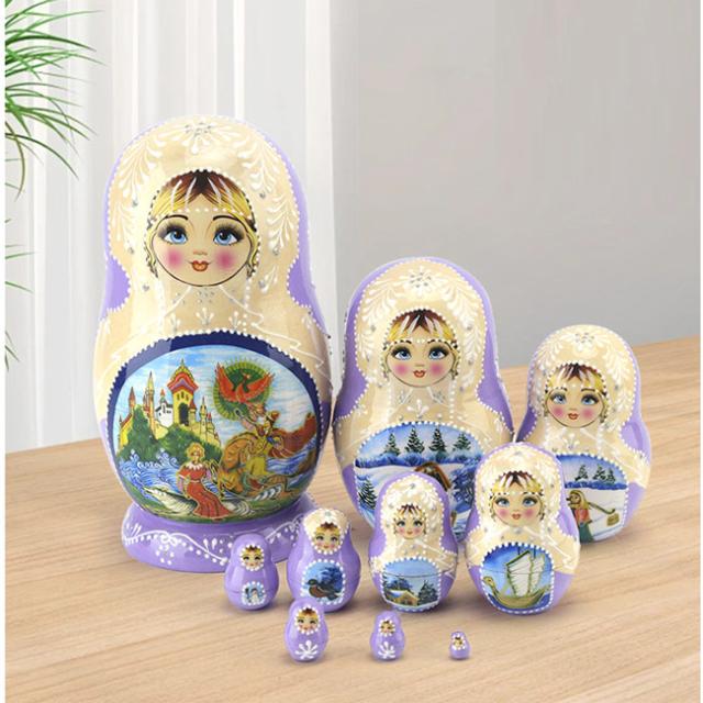 マトリョーシカ ロシア 人形 民芸品 土産物 手作り人形 手描き オブジェ 10個組 インテリア雑貨 パープル 洋風 ギフト プレゼント 北欧雑貨 伝統工芸 おもちゃ 飾り 誕生日 キッズ 子供 部屋 ハロウィン クリスマスの通販は