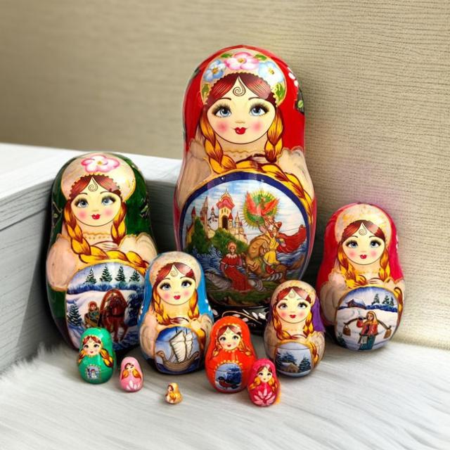 マトリョーシカ ロシア 人形 民芸品 土産物 手作り人形 手描き オブジェ 10個組 インテリア雑貨 洋風 ギフト プレゼント 北欧雑貨 伝統工芸 おもちゃ 飾り 誕生日 キッズ 子供 部屋 ハロウィン クリスマス