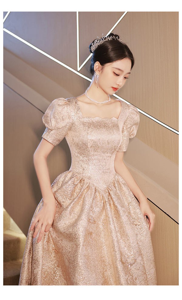 ドレス 大人 ピアノ発表会 バブルスリーブ ドレス 演奏会 ミモレ丈 ロング丈 結婚式 半袖 大きいサイズ パーティードレス ロングドレス 袖あり ファスナー お呼ばれ 20代 30代 フォーマルドレス_3