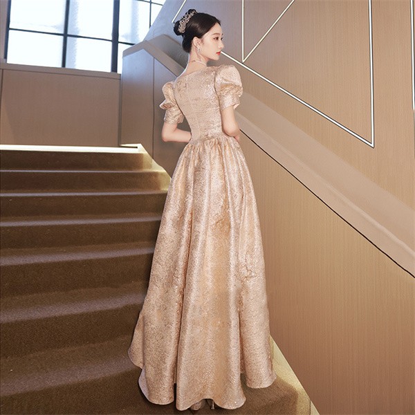 ドレス 大人 ピアノ発表会 バブルスリーブ ドレス 演奏会 ミモレ丈 ロング丈 結婚式 半袖 大きいサイズ パーティードレス ロングドレス 袖あり ファスナー お呼ばれ 20代 30代 フォーマルドレス_4