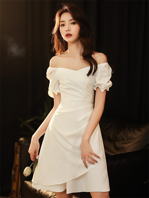 ドレス 大人 ピアノ発表会 ドレス 演奏会 膝丈 結婚式 大きいサイズ パーティードレス パフスリーブ ファスナー 膝丈ドレス ショート丈ドレス お呼ばれ 20代 30代 可愛い_2