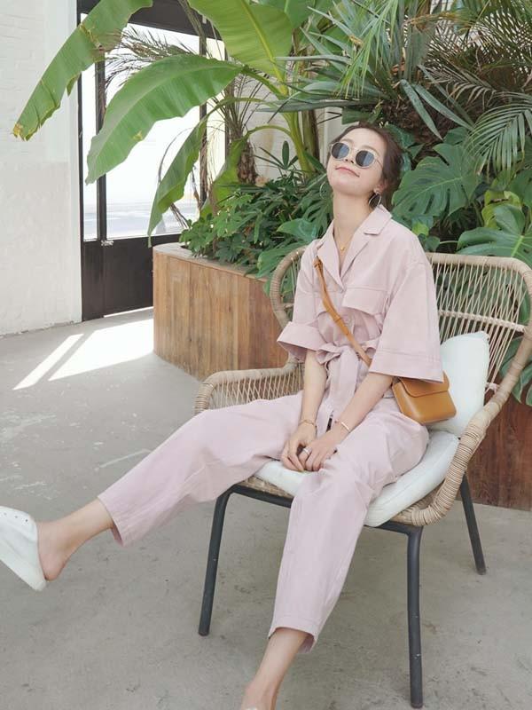 【送料無料】つなぎ オールインワン レディース サロペット オーバーオール 半袖 ピンク 夏 春 無地 おしゃれ カジュアル ゆったり Vネック 大人可愛い 韓国 通勤 アウトドア ツナギ 送料無料】つなぎ オールインワン レディース サロペット