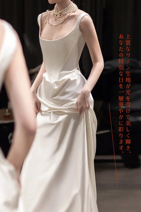 ウェディングドレス 花嫁 ドレス プリンセスライン 白ドレス プリンセス シンプル 結婚式 披露宴 前撮り 後撮り 撮影用 フォトウェディング ロングドレス_4
