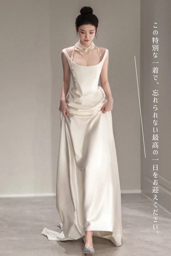 ウェディングドレス 花嫁 ドレス プリンセスライン 白ドレス プリンセス シンプル 結婚式 披露宴 前撮り 後撮り 撮影用 フォトウェディング ロングドレス_5