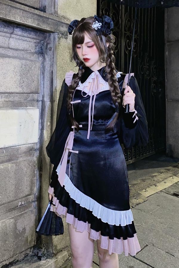 Lolita OP ロリータ プリンセス お姫様 リボン本 レースエッジ Aライン ハイウエスト 着?せ 撮影着 可愛い ワンピース ホワイト ピンク 白 S M L_9