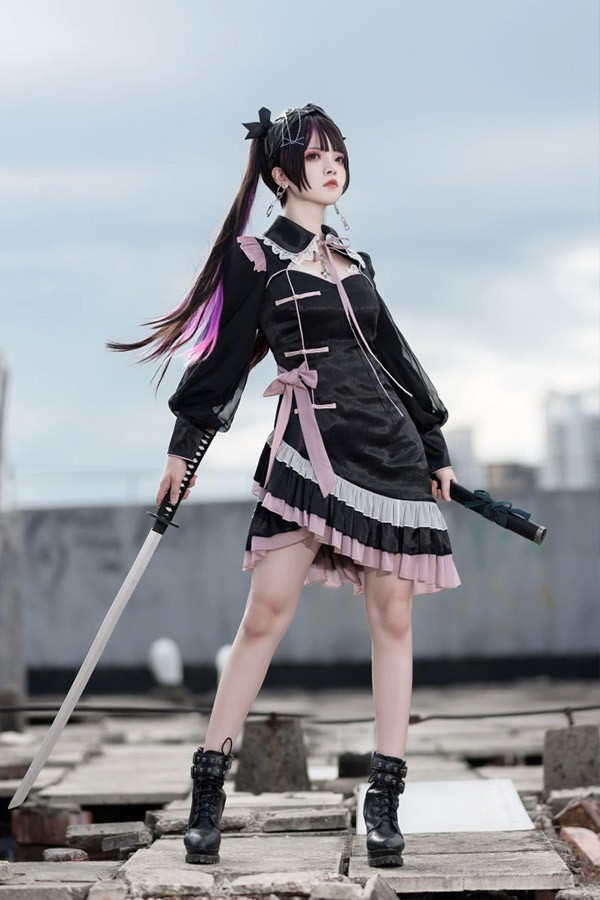 Lolita OP ロリータ プリンセス お姫様 リボン本 レースエッジ Aライン ハイウエスト 着?せ 撮影着 可愛い ワンピース ホワイト ピンク 白 S M L_4