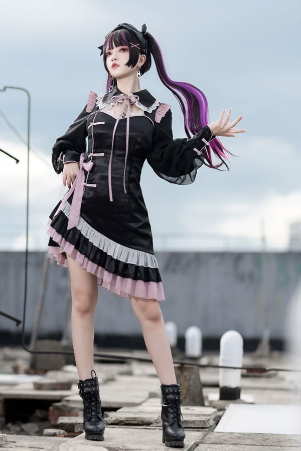 Lolita OP ロリータ プリンセス お姫様 リボン本 レースエッジ Aライン ハイウエスト 着?せ 撮影着 可愛い ワンピース ホワイト ピンク 白 S M L_5
