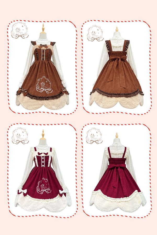 Lolita JSK ロリータ 鹿 刺繍 コーデュロイ 秋野鹿鳴 お姫様