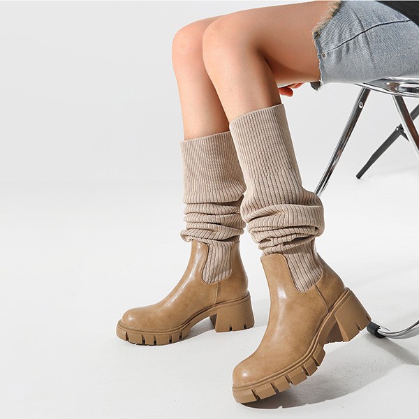 ロングブーツ ブーツ レディース PU 着痩せ効果 太いヒール 厚底 美脚