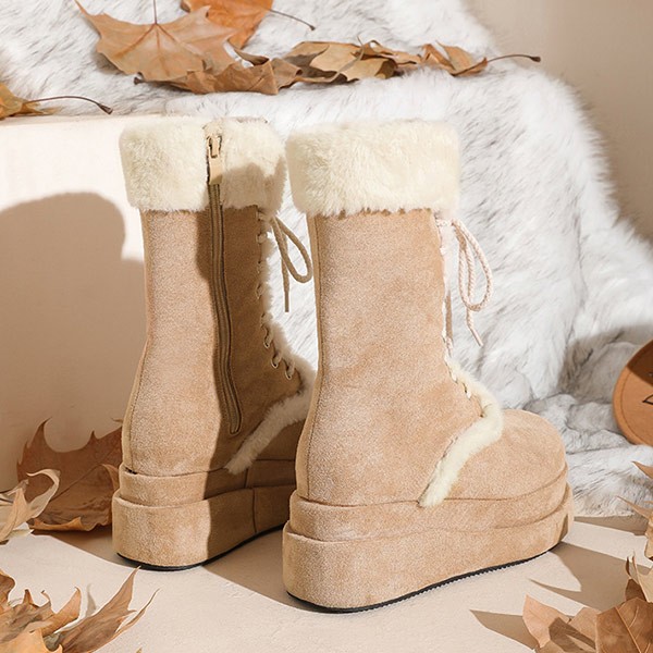 スノーブーツ ブーツ レディース 毛の縁 着痩せ効果 太いヒール 厚底