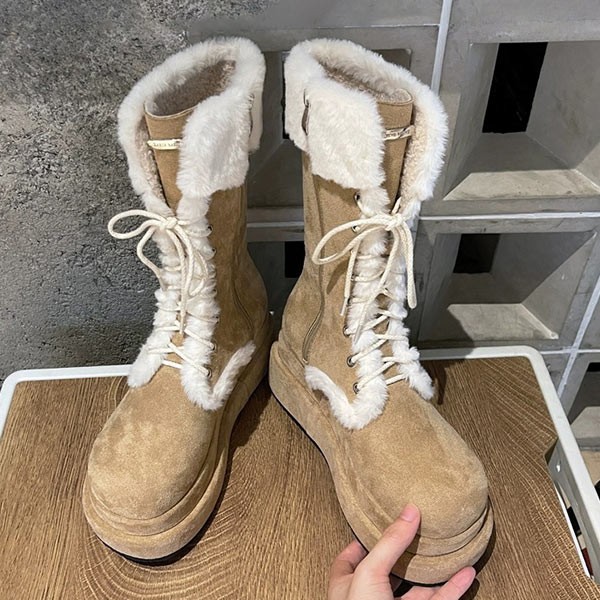 スノーブーツ ブーツ レディース 毛の縁 着痩せ効果 太いヒール 厚底