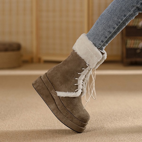 スノーブーツ ブーツ レディース 毛の縁 着痩せ効果 太いヒール 厚底