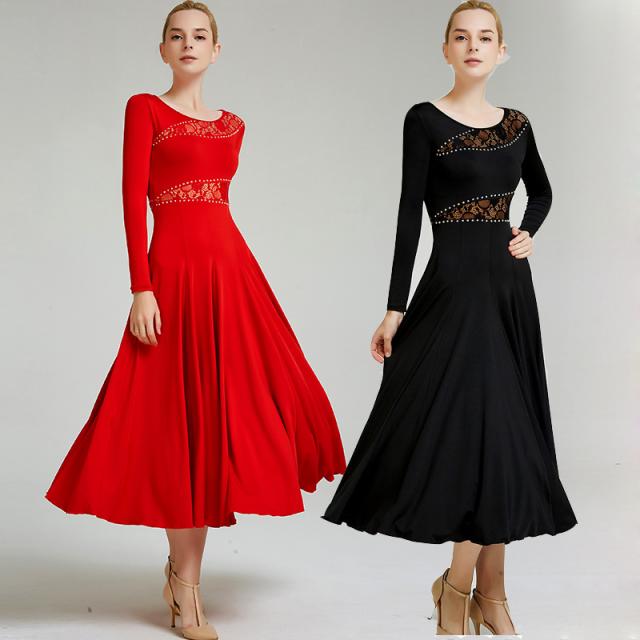 【送料無料】社交ダンス 衣装 モダンドレス ラテンドレス 大きい裾 ダンス衣装 ワンピース S~2XL 発表会 競技着 練習着 演出用 スタンダードドレス ワルツダンス