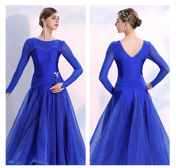 送料無料】社交ダンス衣装 豪華な社交ダンスドレス 大きい裾 ダンス