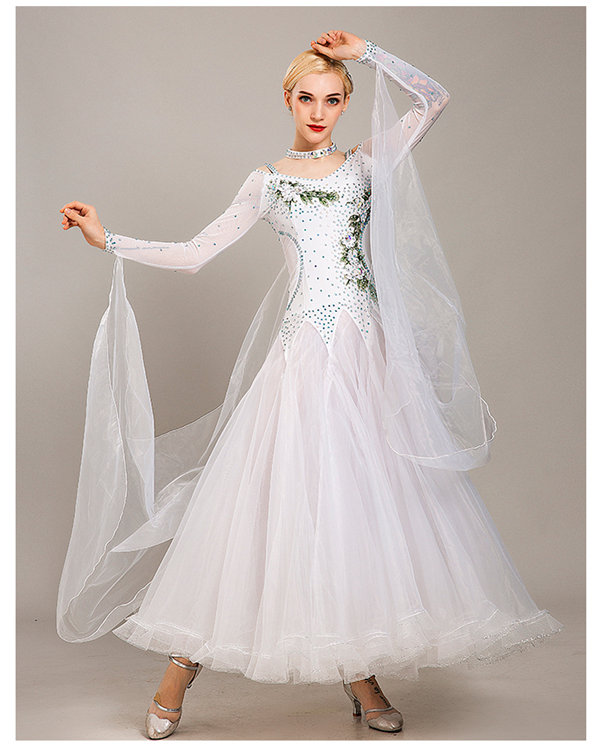 送料無料】社交ダンス モダンドレス 大きい裾 豪華な社交ダンスドレス