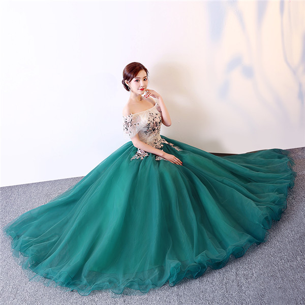 【送料無料】サイズ指定可 カラードレス ウェディングドレス ロングドレス お花嫁ドレス 演奏会用 ステージ衣装 大きいサイズ 舞台衣装 結婚式 グリーン_5