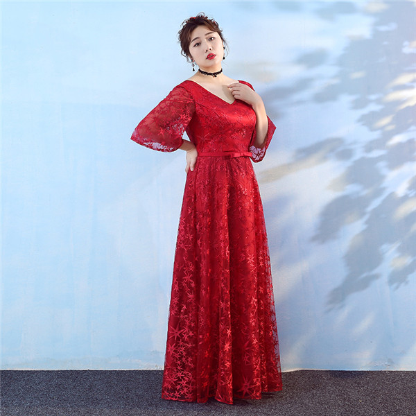 ロングドレス Vネック パーティードレス ロング丈 袖あり 大きいサイズドレス 発表会 成人式 結婚式 レディース 2L 3L 4L 5L ワンピース 花嫁 レースドレス 二次会 フォーマルドレス 大人 ピアノ発表会 舞踏会 演奏会 披露宴ドレス お呼ばれ dress 上品 ネイビー_6